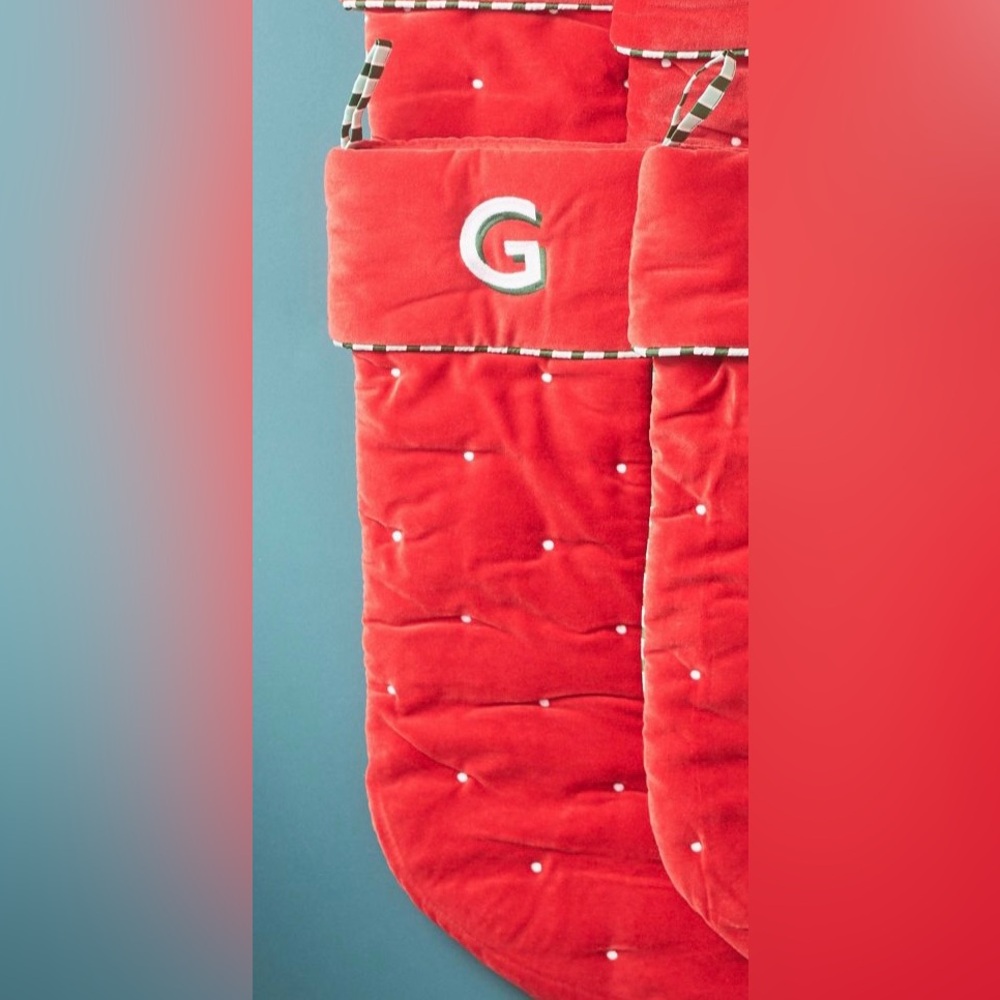 “G”Milo Velvet Monogram Stocking / Anthropologie